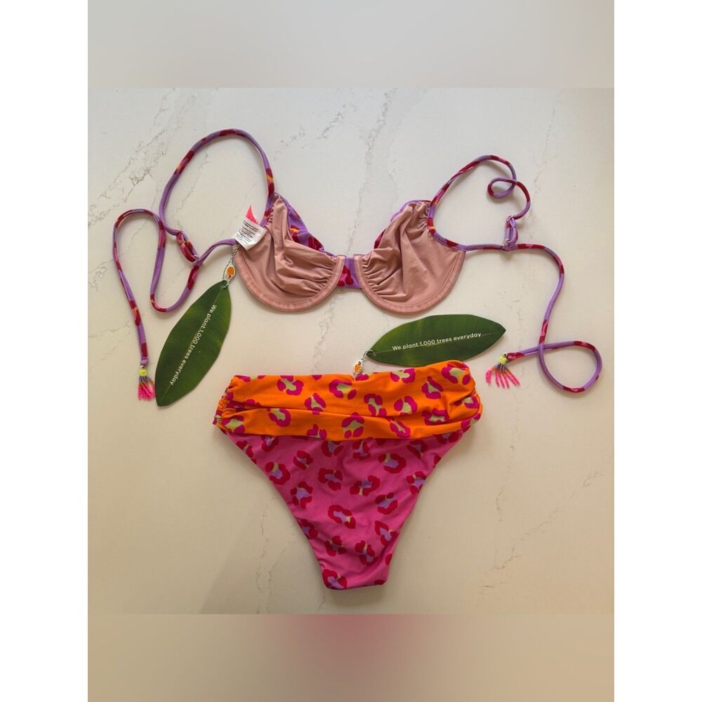 2pc new with tags Farm Rio Maxi Leopard Patch Bikini Top and Bottom SET - Medium - Picture 4 of 11